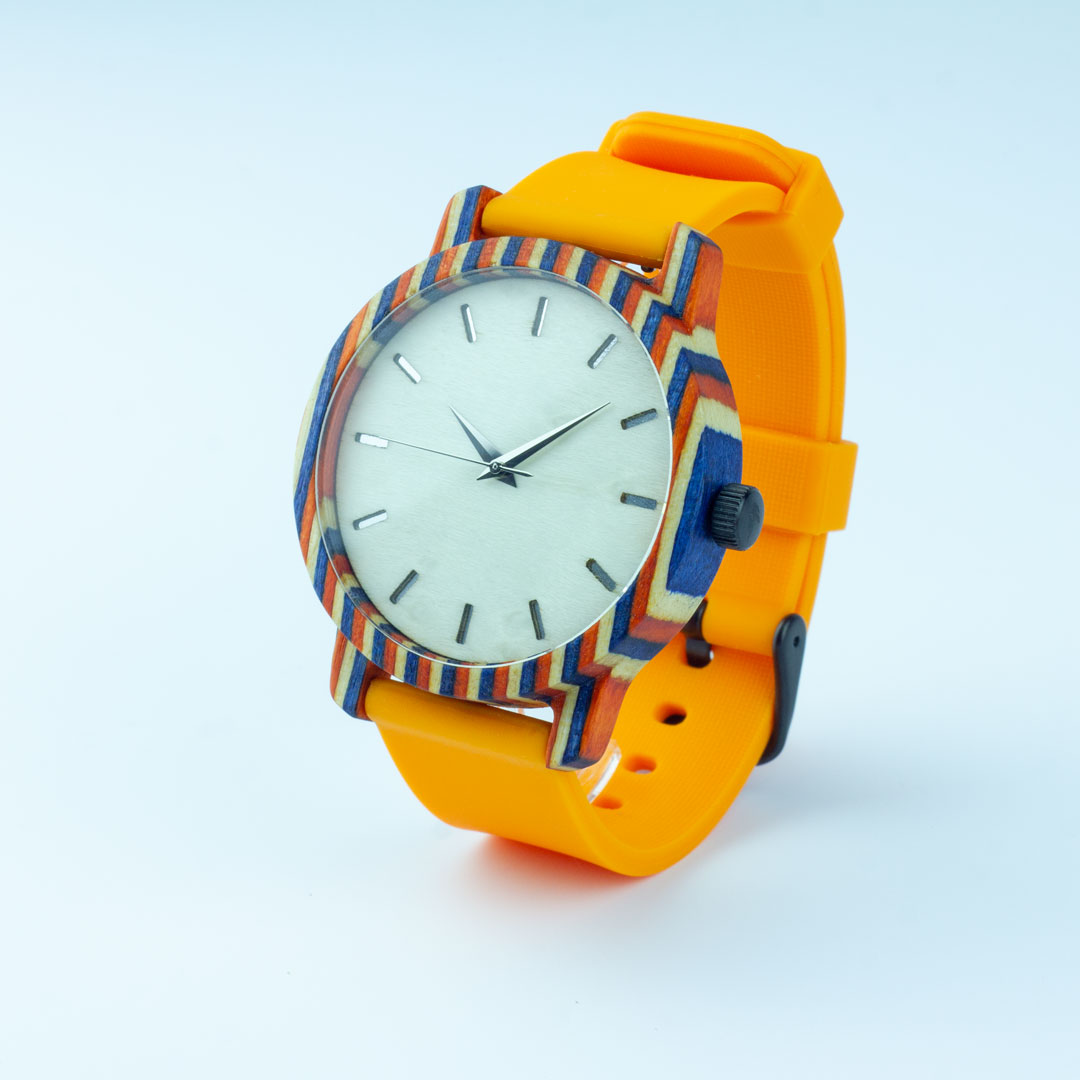 Деревянные часы "Grekko | Classic" c оранжевым силиконовым ремешком