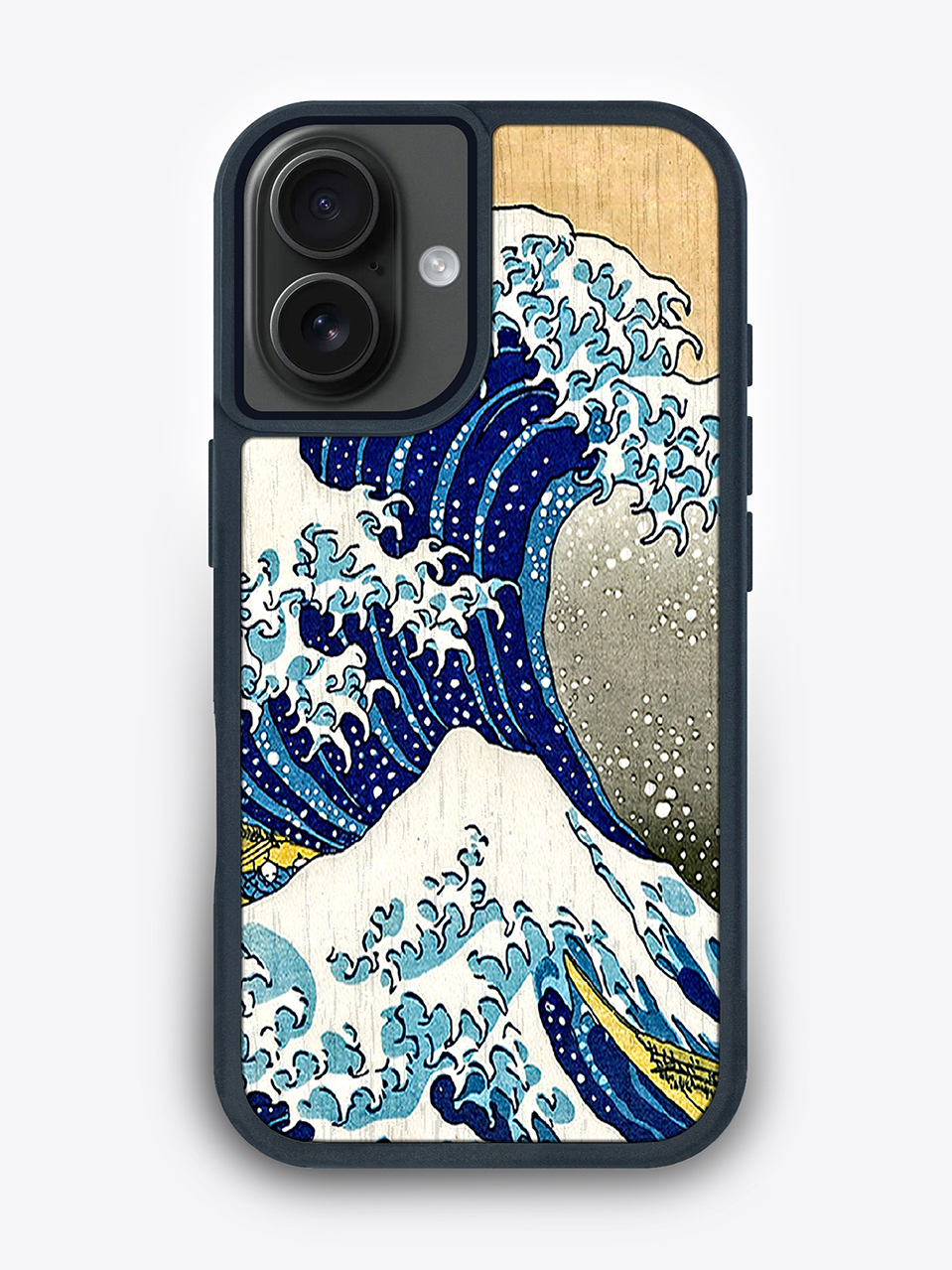 Деревянный чехол с цветной печатью "Большая волна" для iPhone 16