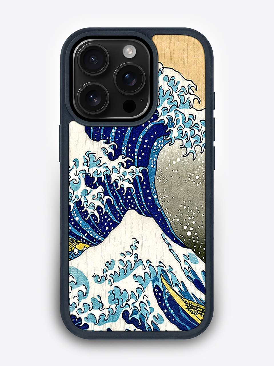 Деревянный чехол с цветной печатью "Большая волна" для iPhone 16 Pro