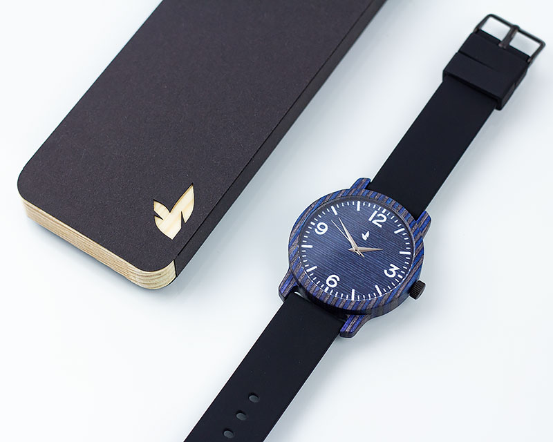 Деревянные наручные часы "Norton" | Черный силиконовый ремень