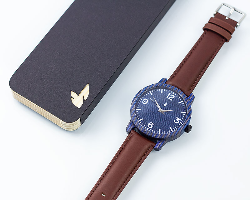 Деревянные наручные часы "Norton" | Коричневый кожаный ремень