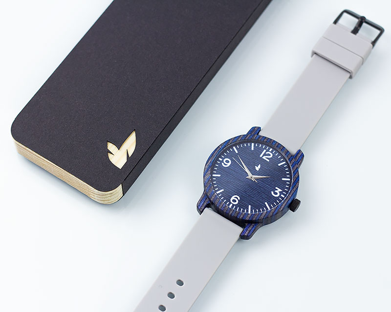 Деревянные наручные часы "Norton" | Серый силиконовый ремень