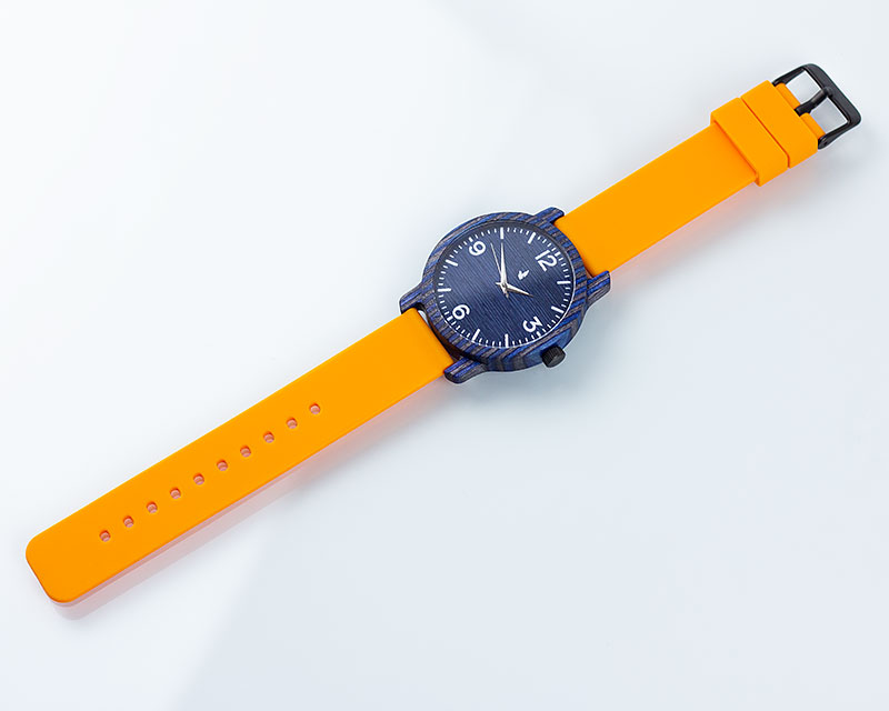 Деревянные наручные часы "Norton" | Оранжевый силиконовый ремень