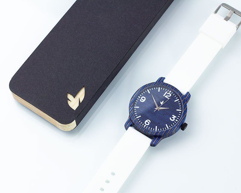 Деревянные наручные часы "Norton" | Белый силиконовый ремень
