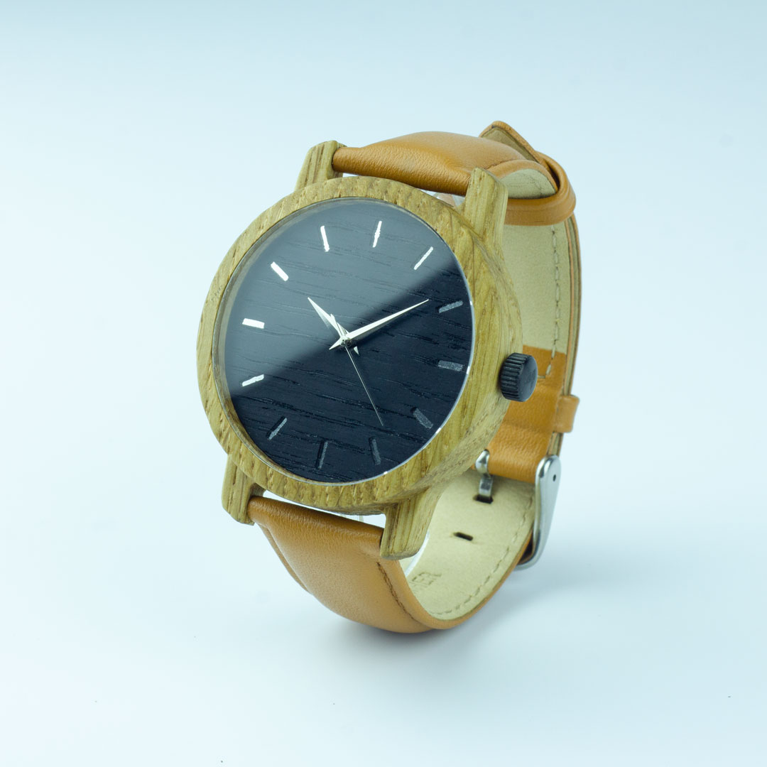 Деревянные часы "Oak | Classic" c песочным кожаным ремешком